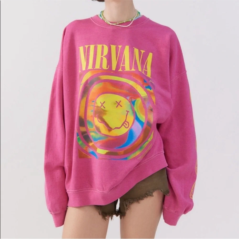 Urban Outfitters Nirvana Smiley Oversized Sweater - Grunge Streetwear Y2K - S/M‎